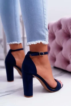 Sandały Damskie Na Słupku Zamszowe Granatowy Anastasie