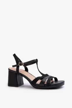 Sandały Damskie Na Słupku Z Eko Skóry Czarne Lyana