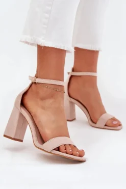 Sandały Damskie Na Słupku Z Eko Zamszu Beżowe Elirae