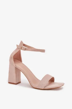 Sandały Damskie Na Słupku Z Eko Zamszu Beżowe Elirae