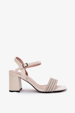 Sandały Damskie Na Słupku Z Cyrkoniami I Plecionką Vinceza 62228 Beżowe