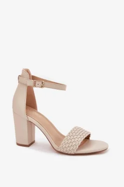 Sandały Damskie Na Słupku Z Plecionym Paskiem Beżowe Asdine