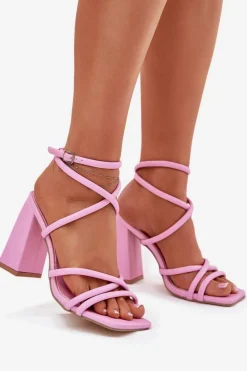 Sandały Damskie Na Słupku Z Paskami Różowe Ciarilora