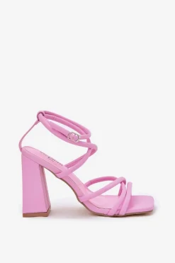 Sandały Damskie Na Słupku Z Paskami Różowe Ciarilora