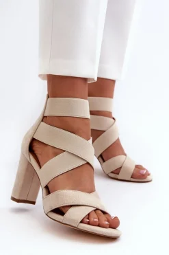 Sandały Damskie Na Słupku Z Paskami Beżowe Obissa