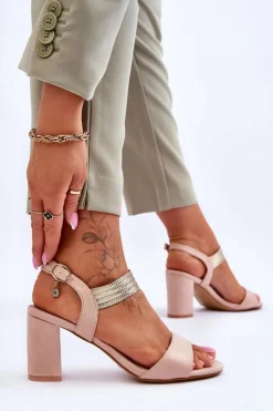 Sandały Damskie Na Słupku Zamszowe Beżowe Enjoy