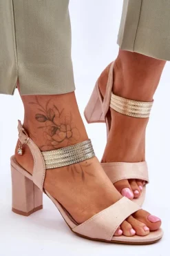 Sandały Damskie Na Słupku Zamszowe Beżowe Enjoy