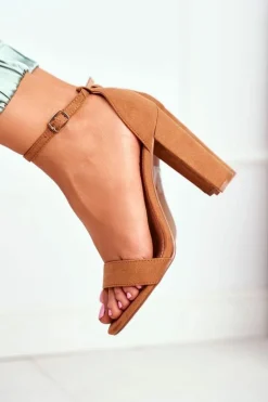 Sandały Damskie Na Słupku Zamszowe Camel Anastasie