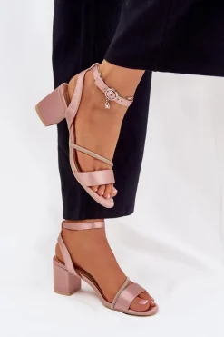 Sandały Damskie Na Słupku Z Cyrkoniami Vinceza 20268 Beżowe