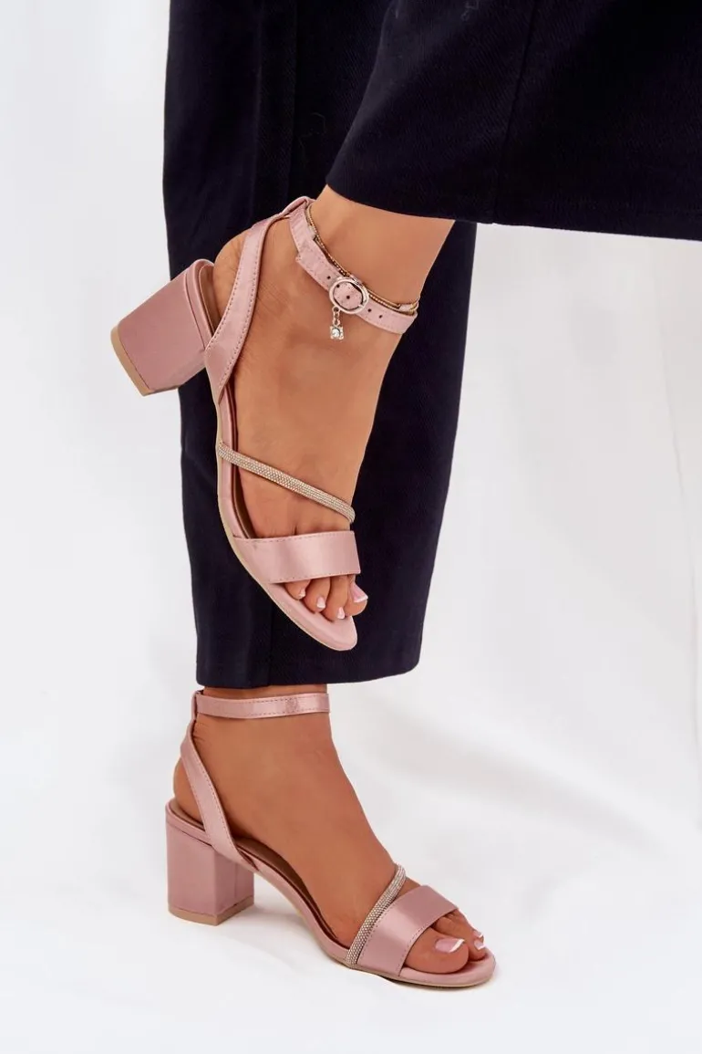 Sandały Damskie Na Słupku Z Cyrkoniami Vinceza 20268 Beżowe