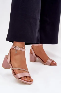 Sandały Damskie Na Słupku Z Cyrkoniami Vinceza 20268 Beżowe