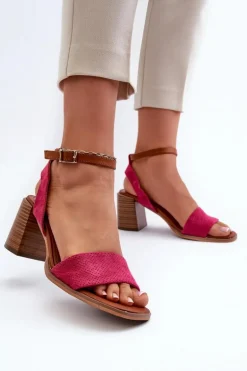 Sandały Damskie Na Słupku Z Eko Zamszu Fuksja Ronvia