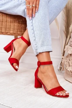 Sandały Damskie Na Słupku Zamszowe Czerwone Lexi