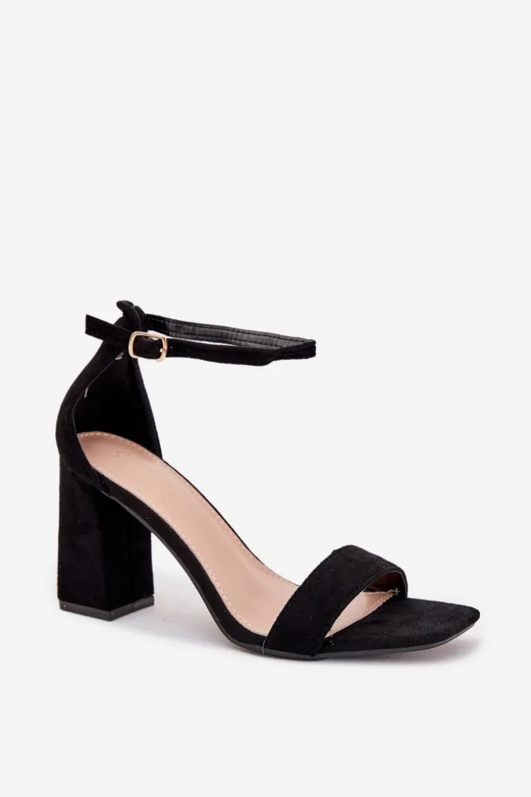 Sandały Damskie Na Słupku Z Eko Zamszu Czarne Elirae