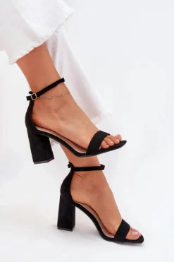 Sandały Damskie Na Słupku Z Eko Zamszu Czarne Elirae