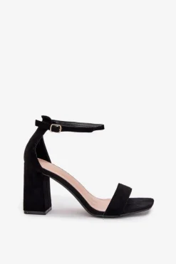 Sandały Damskie Na Słupku Z Eko Zamszu Czarne Elirae