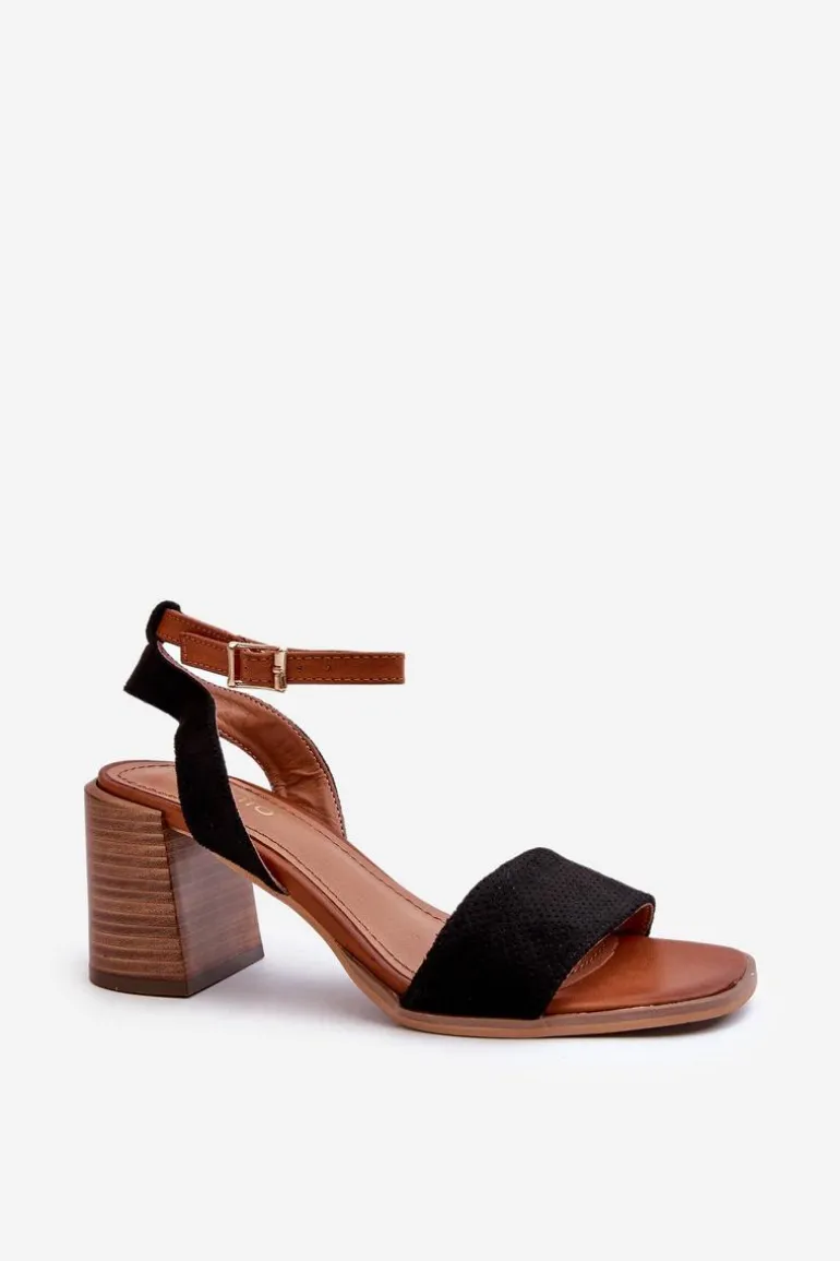Sandały Damskie Na Słupku Z Eko Zamszu Czarne Ronvia