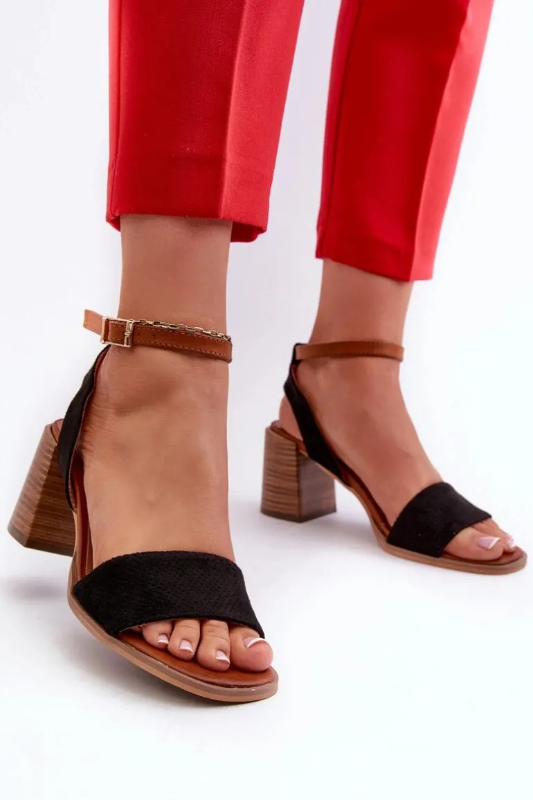 Sandały Damskie Na Słupku Z Eko Zamszu Czarne Ronvia