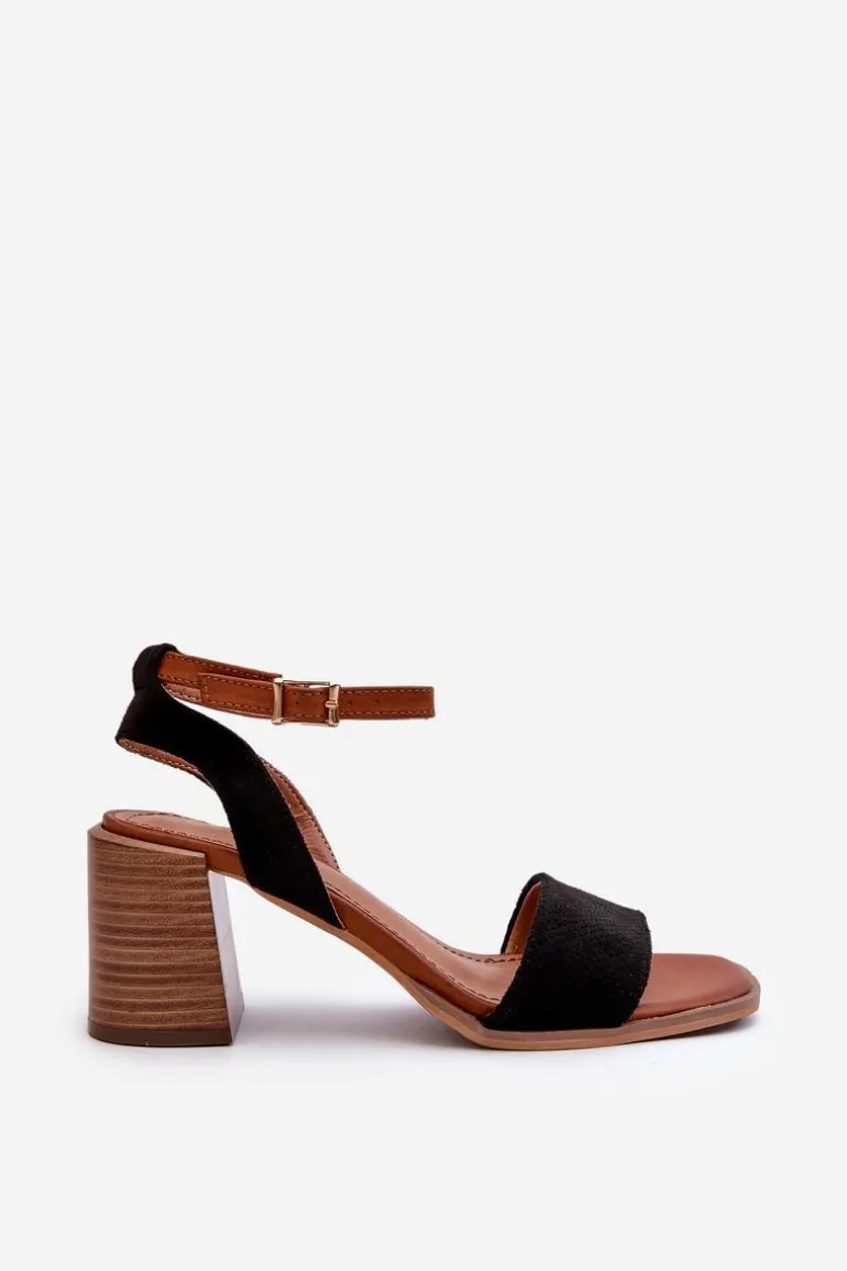 Sandały Damskie Na Słupku Z Eko Zamszu Czarne Ronvia