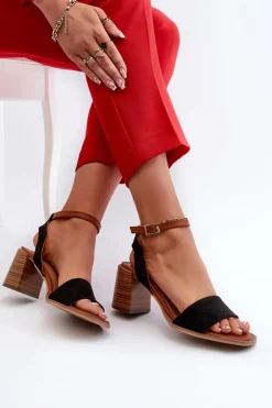 Sandały Damskie Na Słupku Z Eko Zamszu Czarne Ronvia