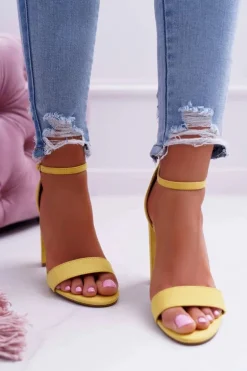 Sandały Damskie Na Słupku Zamszowe Żółte Anastasie