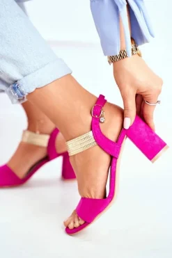 Sandały Damskie Na Słupku Zamszowe Fuksja Enjoy