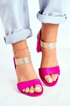 Sandały Damskie Na Słupku Zamszowe Fuksja Enjoy