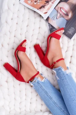 Sandały Damskie Na Słupku Zamszowe Czerwone Anastasie