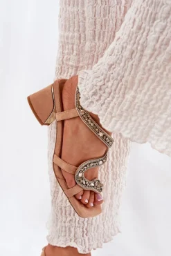 Sandały Damskie Na Słupku Z Kryształkami Artiker 56C1374 Beżowe
