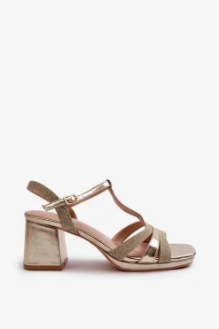 Sandały Damskie Na Słupku Z Eko Skóry Złote Lyana