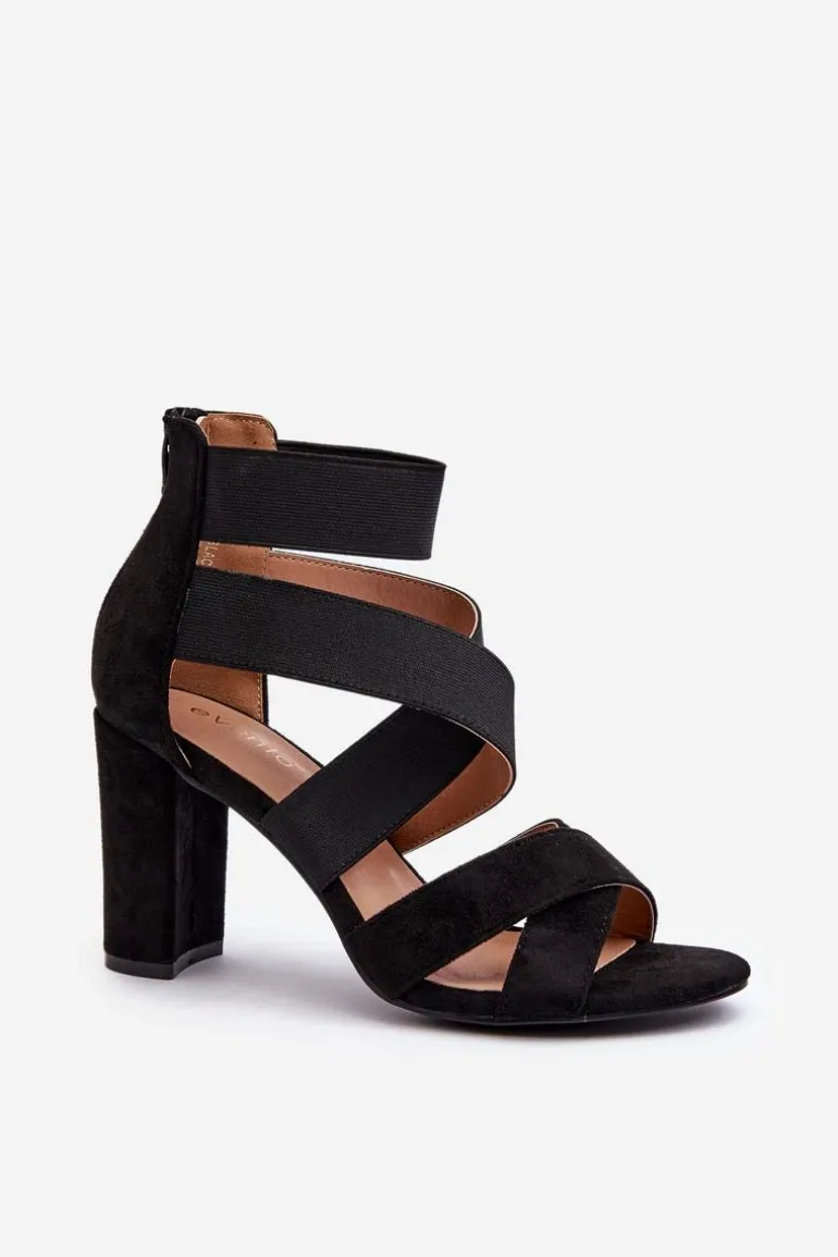 Sandały Damskie Na Słupku Z Paskami Czarne Obissa