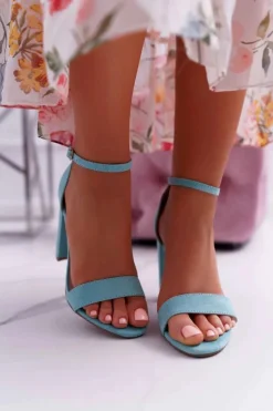 Sandały Damskie Na Słupku Zamszowe Miętowe Anastasie