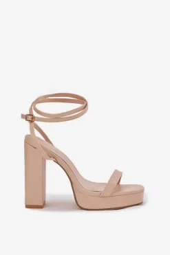 Sandały Damskie Na Słupku Z Paseczkiem Beżowe Fevenne