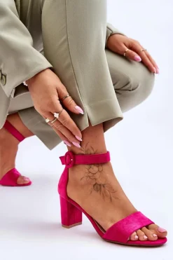 Sandały Damskie Na Słupku Zamszowe Fuksja Lexi