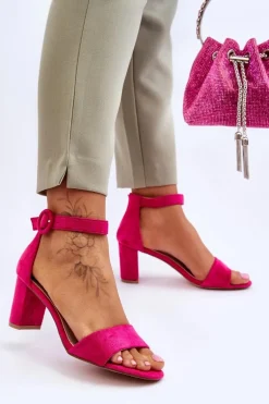 Sandały Damskie Na Słupku Zamszowe Fuksja Lexi