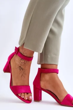 Sandały Damskie Na Słupku Zamszowe Fuksja Lexi