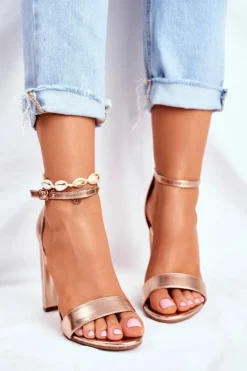 Sandały Damskie Na Słupku Złoty Róż Anastasie