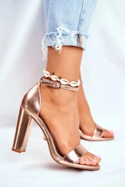 Sandały Damskie Na Słupku Złoty Róż Anastasie