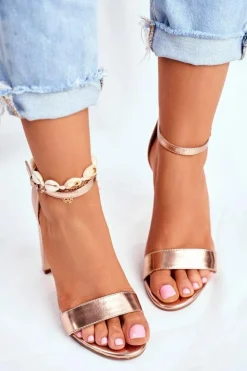 Sandały Damskie Na Słupku Złoty Róż Anastasie