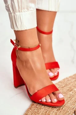 Sandały Damskie Na Słupku Zamszowe Pomarańczowe Anastasie