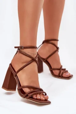 Sandały Damskie Na Słupku Z Paskami Brązowe Ciarilora