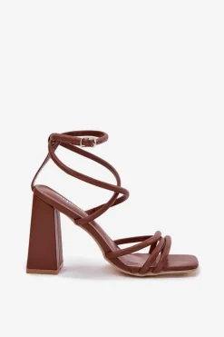 Sandały Damskie Na Słupku Z Paskami Brązowe Ciarilora