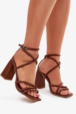 Sandały Damskie Na Słupku Z Paskami Brązowe Ciarilora