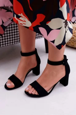 Sandały Damskie Na Słupku Zamszowe Czarne Lexi