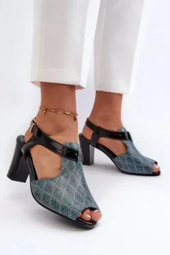 Sandały Damskie Na Słupku Z Eko Skóry Turkusowe Queenmarie