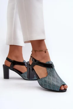 Sandały Damskie Na Słupku Z Eko Skóry Turkusowe Queenmarie