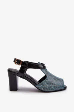 Sandały Damskie Na Słupku Z Eko Skóry Turkusowe Queenmarie