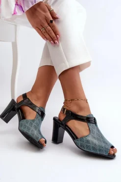 Sandały Damskie Na Słupku Z Eko Skóry Turkusowe Queenmarie