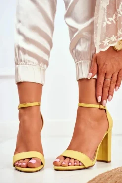 Sandały Damskie Na Słupku Zamszowe Żółte Anastasie