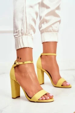 Sandały Damskie Na Słupku Zamszowe Żółte Anastasie